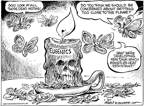 Eugenics cartoon - Candle and Moths